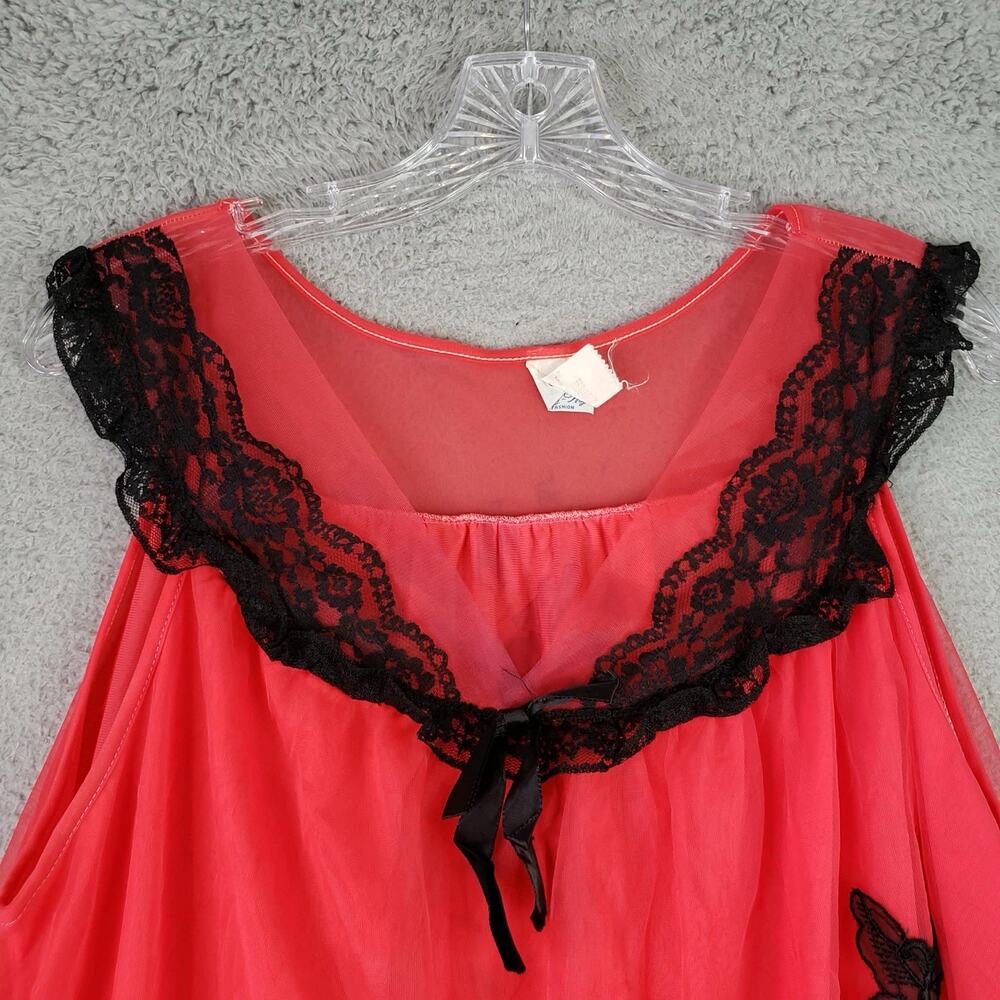 Queens Way Vtg Sheer Midi Nightgown Peignoir Size Large Babydoll Chiffon - Picture 6 of 8